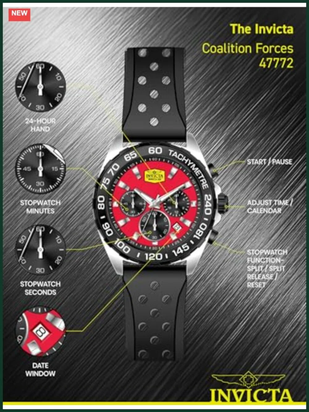 Invicta Racing Chronograph GMT Quartz Analog Watch 43mm